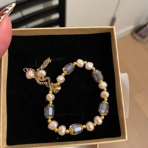 Gold and Cream Beaded Bracelet with Charm